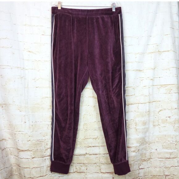 Fabletics Britt Jogger Pants Womens XL Burgundy Velour Gray Side Stripe Zip Leg - Picture 2 of 12